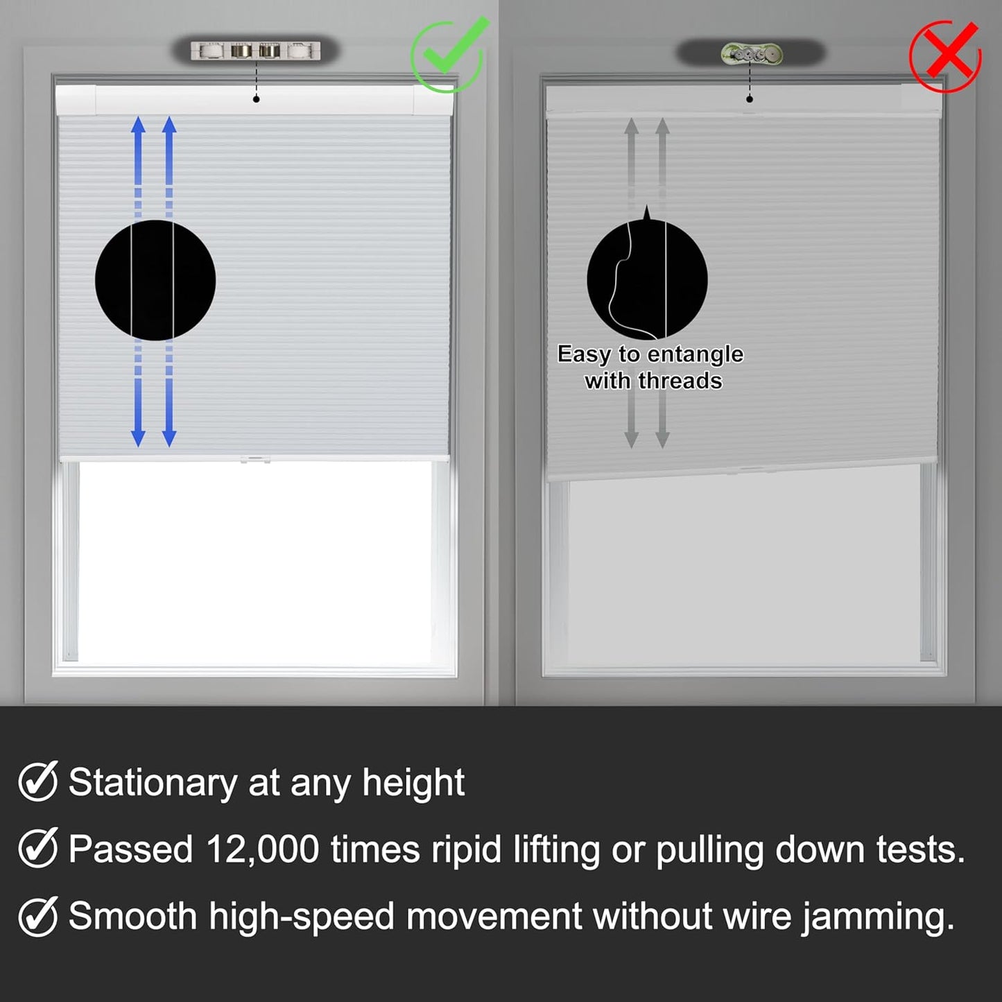 No Drill No Tools Blackout Cellular Shades Easy to Install for Indoor Windows Cordless Honeycomb Blinds Thermal Insulated Noise Reduction,White,Custom Size