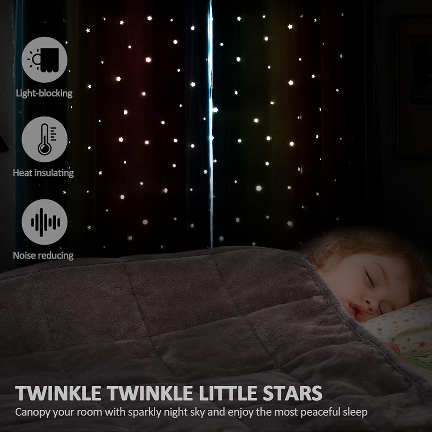 Stiio Kids Blackout Curtains 2 Panels, Star Cutout Ombre Stripe Rainbow Curtains Light Blocking Window Treatment for Girls Bedroom Home Decor, W52 x L63 inches