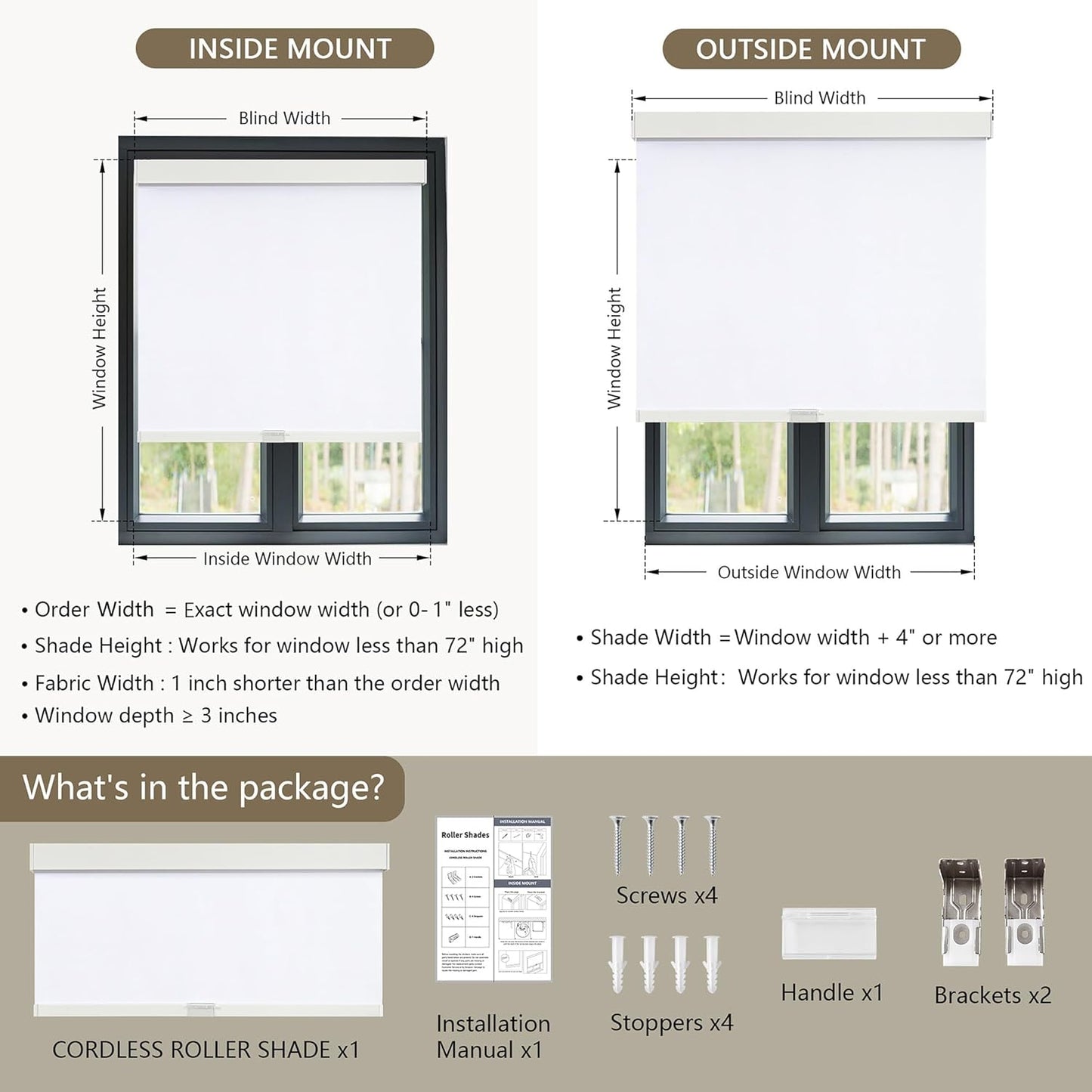 Cordless Blackout Roller Shades Blinds for Windows Free-Stop,Pull Down Room Darkening with Valance,Thermal Insulated Woven Fabric Window Door Blinds for Home,Office,White 34" W x 72" H