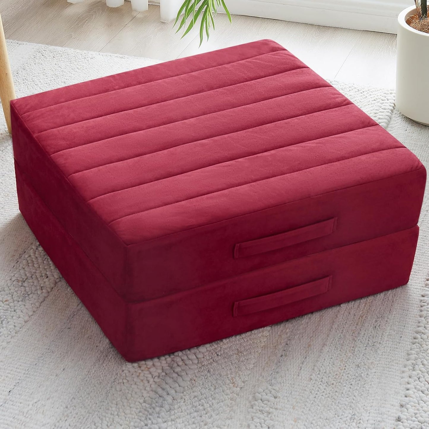 2 Pcs High Density Foam Floor Pillow - Upgraded Large Pillows Seating for Adults - Outdoor Floor Cushion with Soft Tufted Cover - Yoga Pillows for Sitting On Floor - 22 Inch Coffee