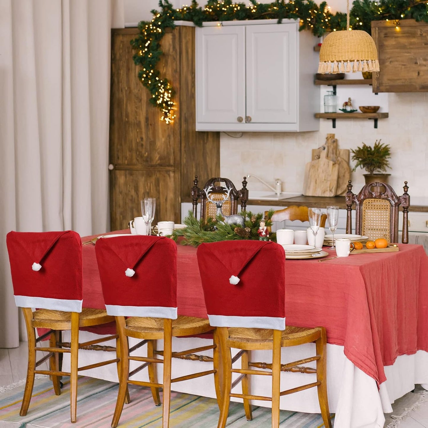 Chumia 30 Pcs Christmas Chair Covers Santa Claus Hat Dining Slipcovers Xmas Red Chair Back Cover Non Woven Slipcovers Protective Covers Party Dining Room Holiday Banquet Home Decoration