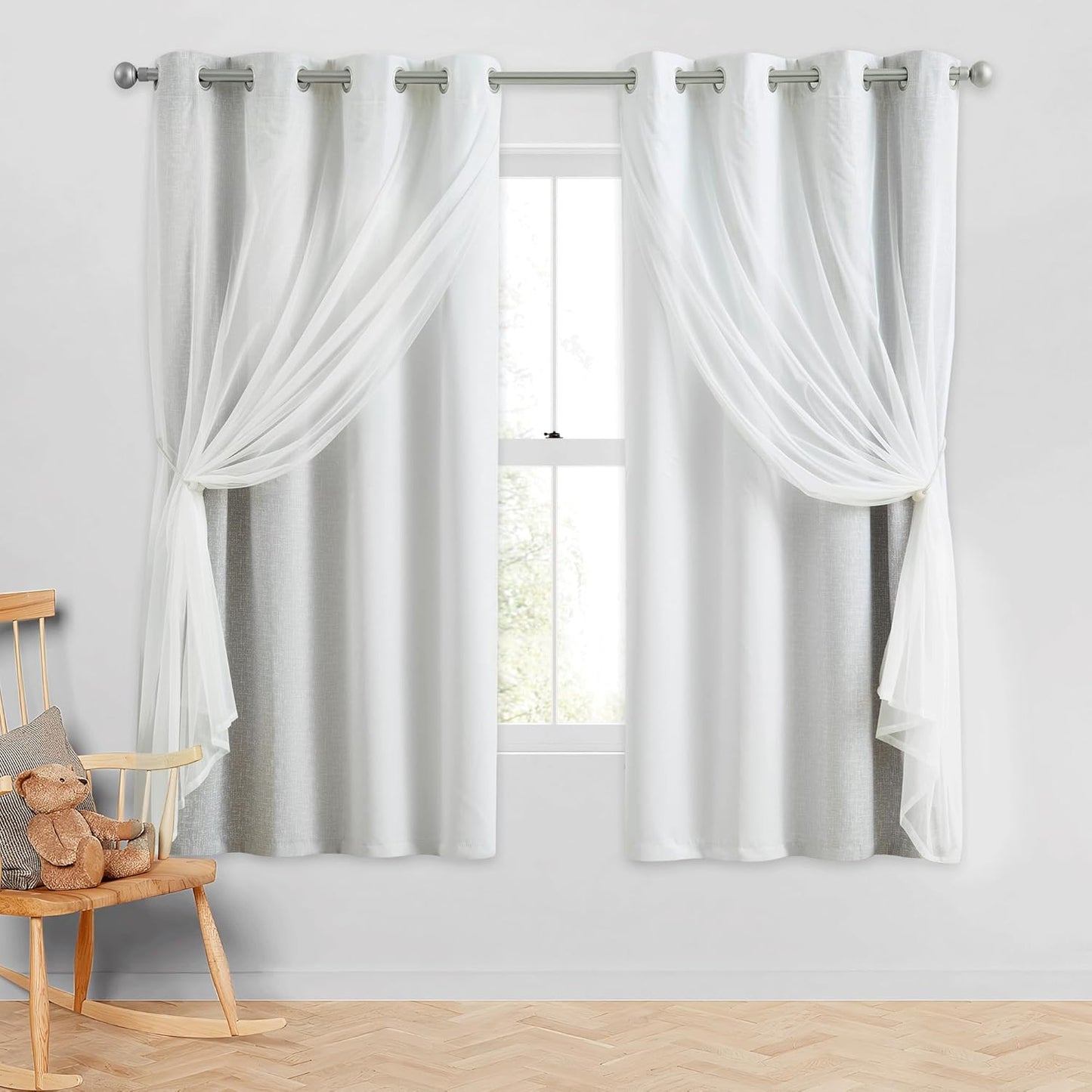 100% Blackout Curtains with Sheer Overlay Mix and Match Double Layer Drapes 84 Inch Long 2 Panels for Room Bedroom Ombre Rainbow Grommet Window Treatment with Tiebacks