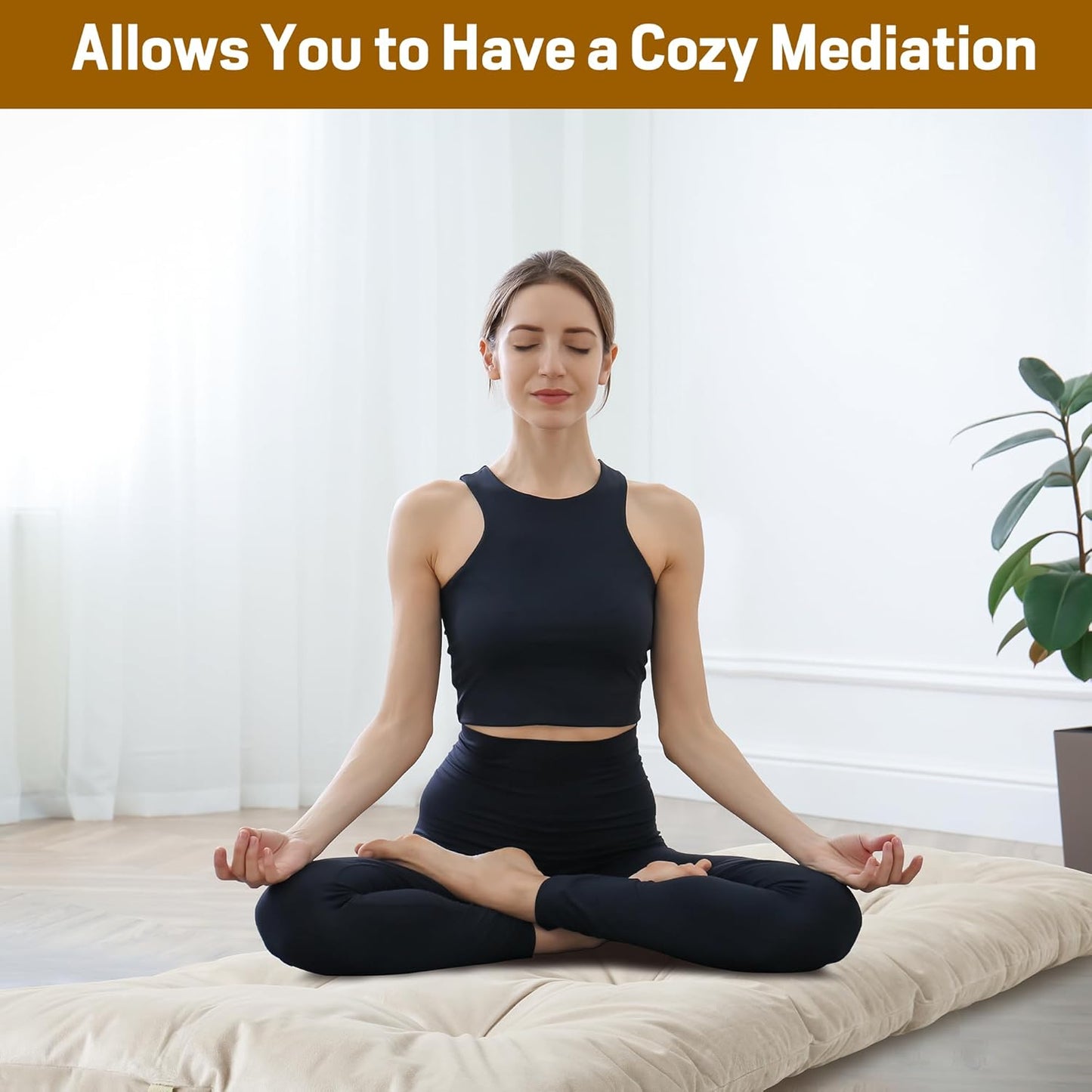 BALAPET Floor Lounger Pillow,Foldable Light Thick Tufted Floor Pillow Cushion with Elasticized Webbing for Easy Storage.Floor Lounger for Meditation,Playing,Yoga,Reading,Sleeping(Beige White)