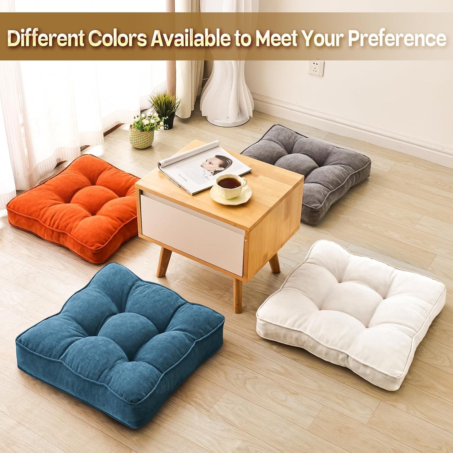 Floor Pillow Set of 2, Memory Foam Floor Cushions for Adults, Large Square Meditation Pillow for Sitting, 22 x 22 Inches (Square | Grey)