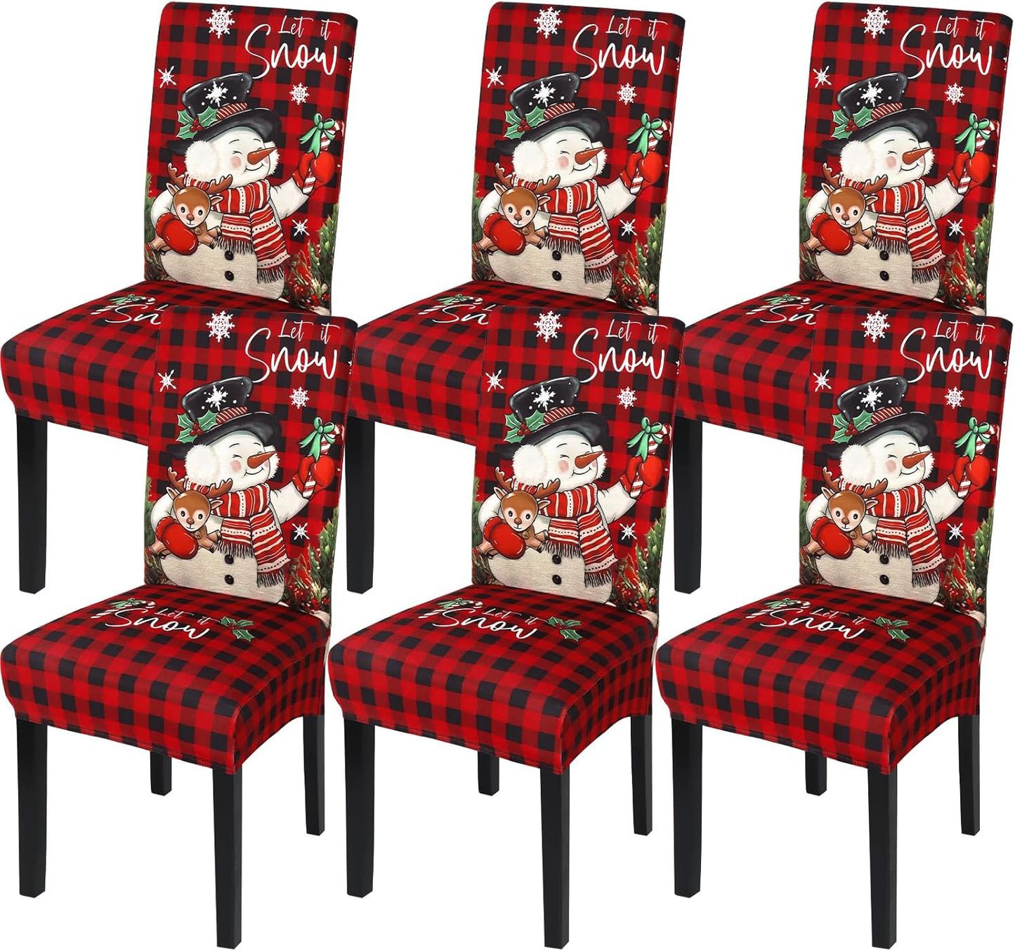Weldomcor Christmas Chair Covers Set of 6 Stretch Dining Room Chair Protector Slipcovers Santa Claus Deer Red Kitchen Seat Covers Spandex Decorations for Xmas Holiday Party Banquet Home Decor