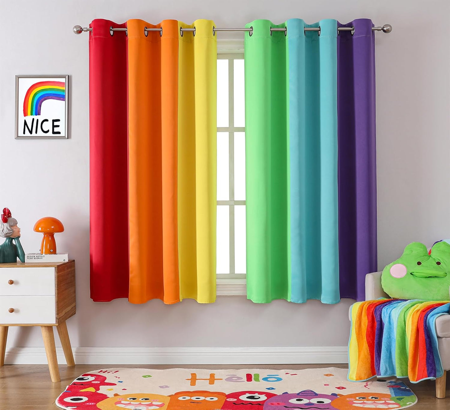 THOOO 6 Panel Blackout Rainbow Curtains for Bedroom & Living Room - 84 Inch Long, Darkening Rod Pocket Curtains with Colorful Drapes in Red, Orange, Yellow, Green, Blue, Purple