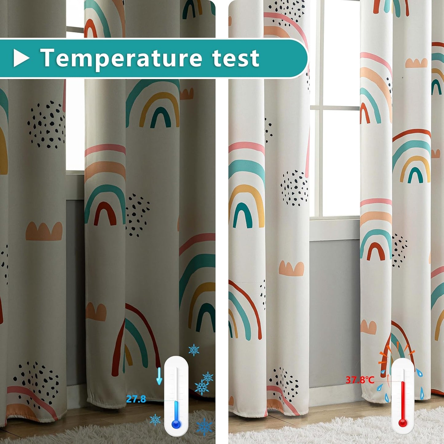 chiinvent Blackout Rainbow Curtains for Kids Cute Rainbow Room Darkening Window Curtains Decorative Cartoon Black Out Curtain for Girls Bedroom Nursery, C1, 52" x 84", 2 Panels (90% Blackout)