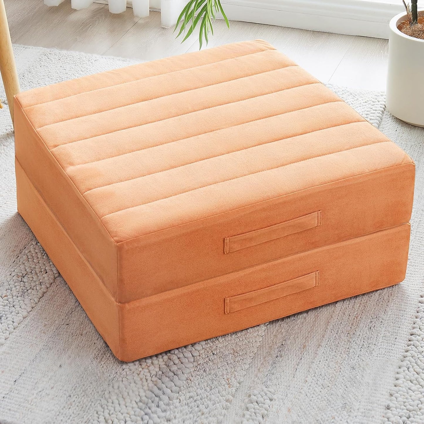 2 Pcs High Density Foam Floor Pillow - Upgraded Large Pillows Seating for Adults - Outdoor Floor Cushion with Soft Tufted Cover - Yoga Pillows for Sitting On Floor - 22 Inch Coffee