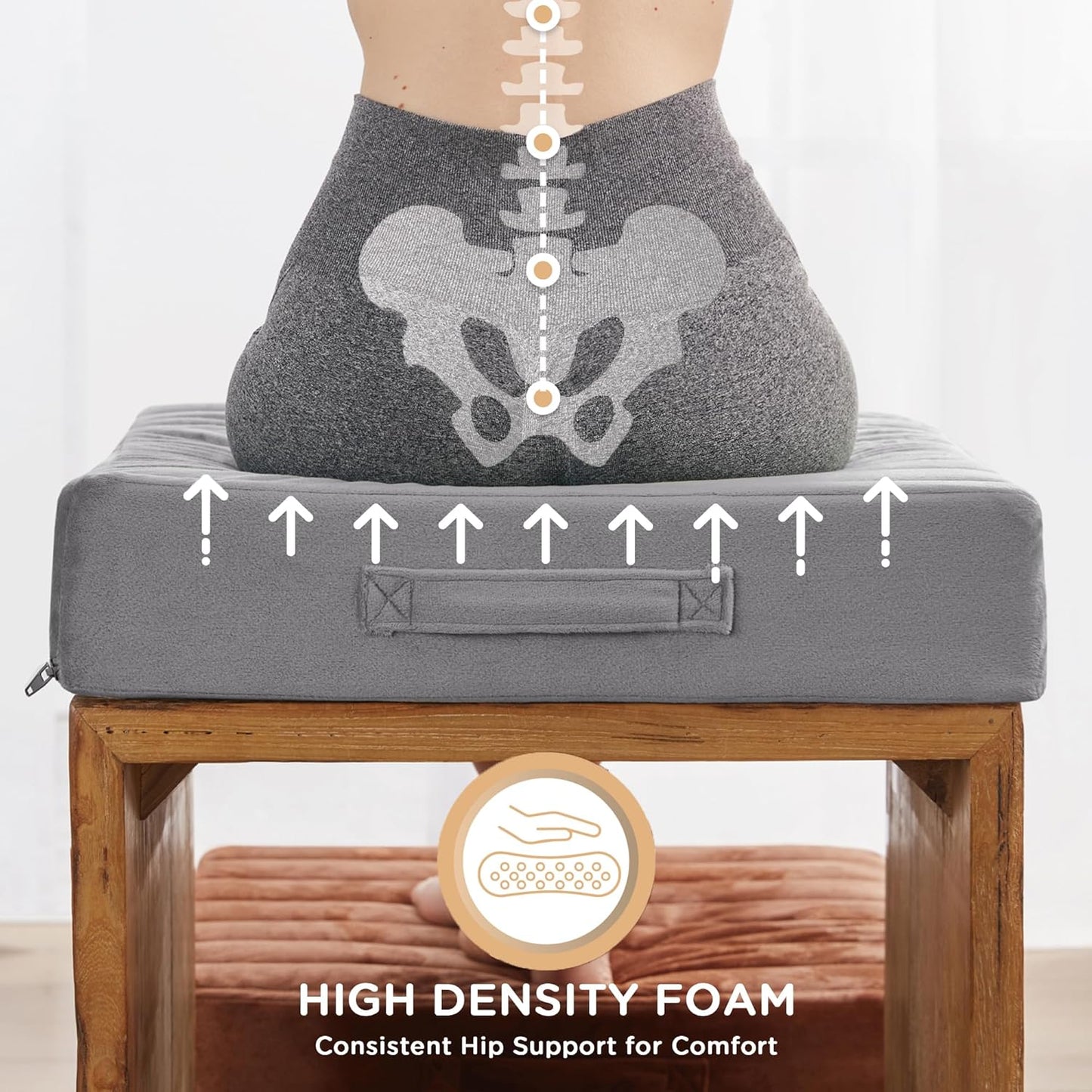 Codi High Density Foam Floor Pillow 2 Sets, Large Meditation Cushions Seating for Adults and Yoga Sitting, 5" Thick Washable Couch Cushion with Soft Tufted Covers - 22 Inch Grey