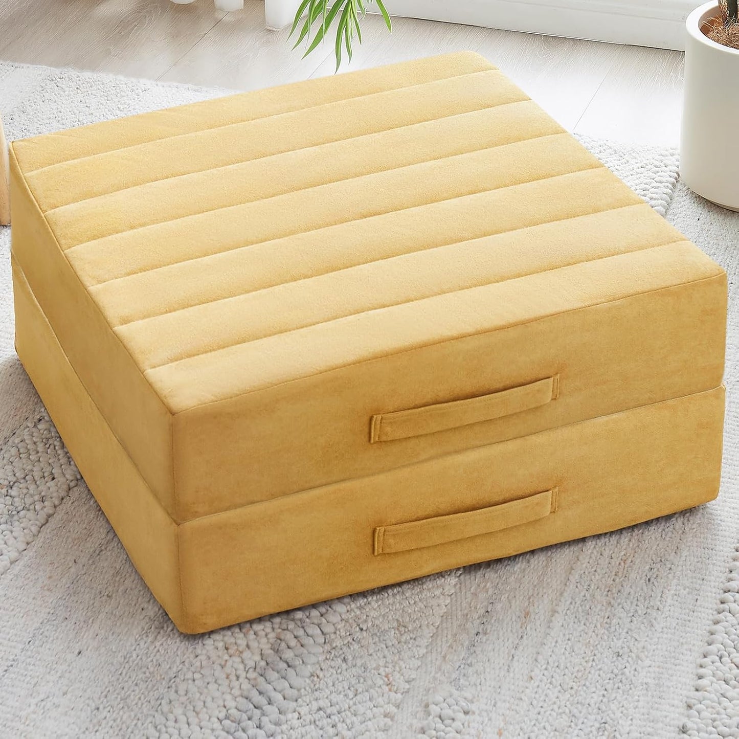 2 Pcs High Density Foam Floor Pillow - Upgraded Large Pillows Seating for Adults - Outdoor Floor Cushion with Soft Tufted Cover - Yoga Pillows for Sitting On Floor - 22 Inch Coffee