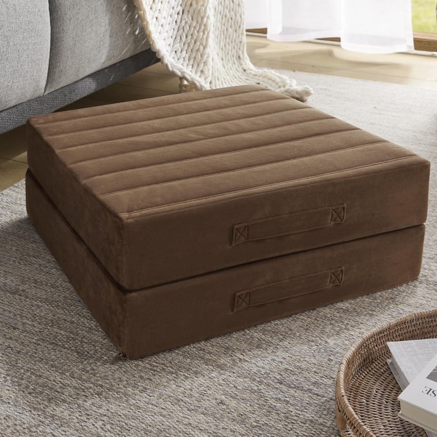 Codi High Density Foam Floor Pillow 2 Sets, Large Meditation Cushions Seating for Adults and Yoga Sitting, 5" Thick Washable Couch Cushion with Soft Tufted Covers - 22 Inch Grey