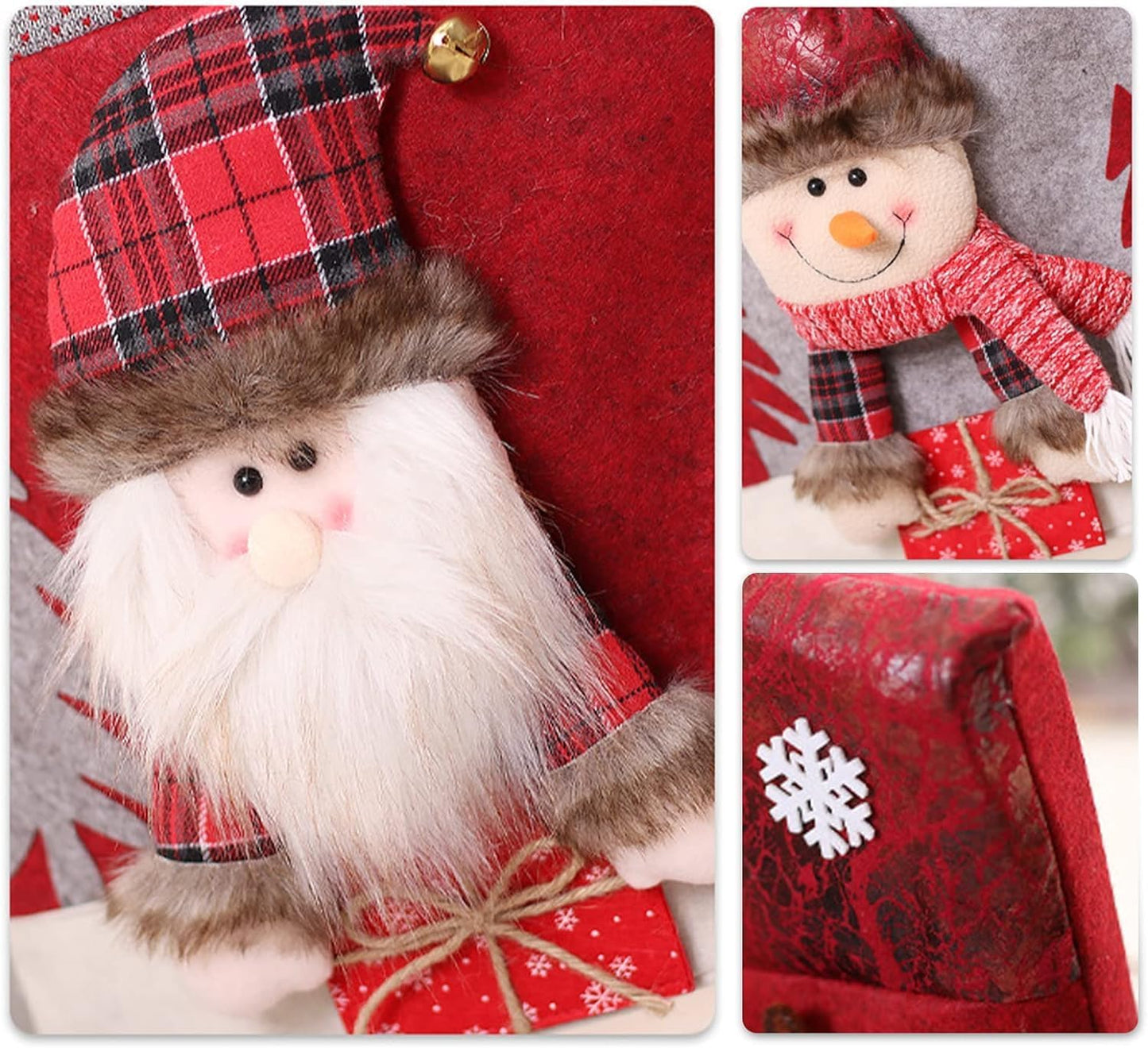 Christmas Chair Back Covers Set of 6, 3D Cute Santa Claus Snowman Reindeer Xmas Dinner Chair Covers Christmas Dining Chair Slipcovers for Home Kitchen Holiday Festive Party Decorations