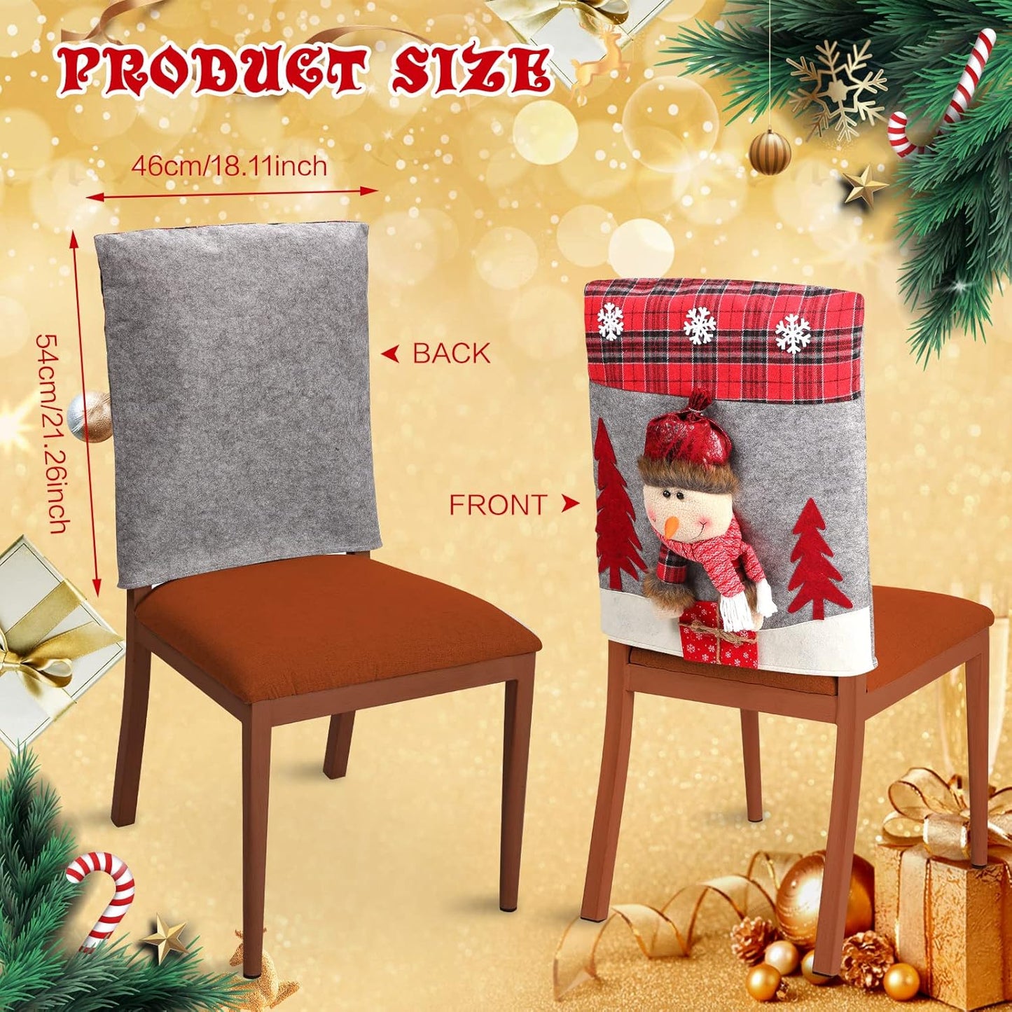 Christmas Chair Back Covers Dining Table Chair Slipcovers Christmas Plush Stuffed Santa Claus Snowman Reindeer Chair Covers Set for Holiday Decor, Christmas Party Banquet Home Decoration (Cute, 4 Pcs)