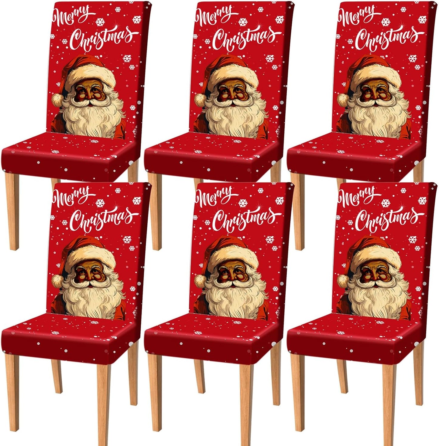 Moukeren 6 Pcs Christmas Dinning Chair Covers African American Merry Christmas Chair Slipcovers Protector Black Santa Stretch Washable Removable Cover for Kitchen Dining Room Living Room Decor