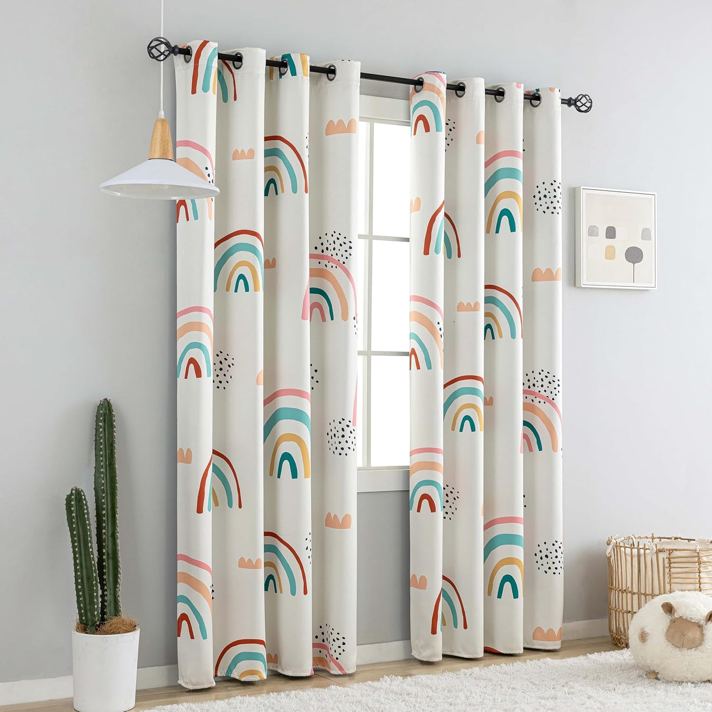 chiinvent Blackout Rainbow Curtains for Kids Cute Rainbow Room Darkening Window Curtains Decorative Cartoon Black Out Curtain for Girls Bedroom Nursery, C1, 52" x 84", 2 Panels (90% Blackout)