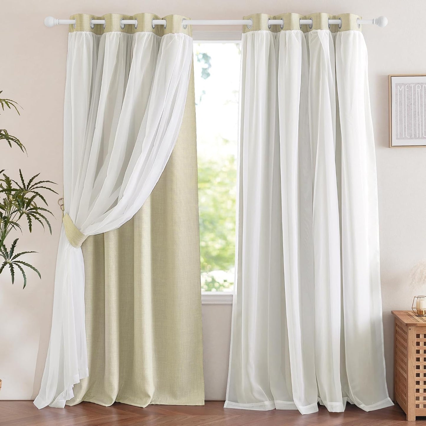 NICETOWN Rainbow Star Curtains for Girls Bedroom, Double Layer Colorful Stripes Kids Blackout Curtains Plus White Sheer Livingroom Window Curtains for School Classroom (Rainbow, W52 x L84, Sold by 2)