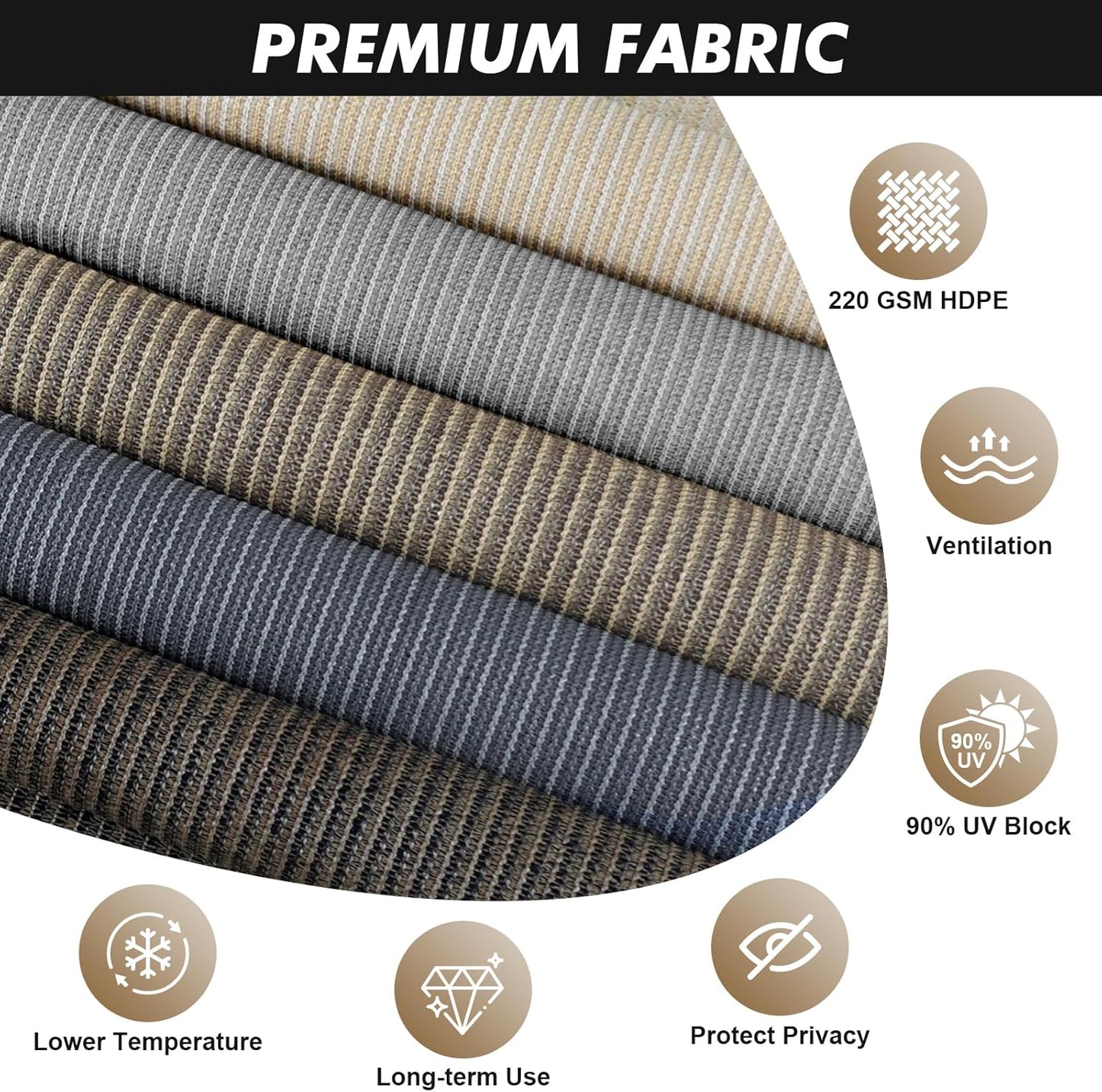 Artpuch Outdoor Roller Shade 8' W x 8' H, Mocha Exterior Cordless Patio Shades Roll Up Blinds with Spliced Pole Design, (2 Poles, One-Piece Fabric)