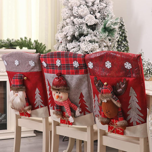 Asodomo Christmas Chair Back Cover Set of 6 Santa Claus Snowman Elk Chair Covers Dining Chair Slipcovers for Kitchen Holiday Festival Party Home Decor
