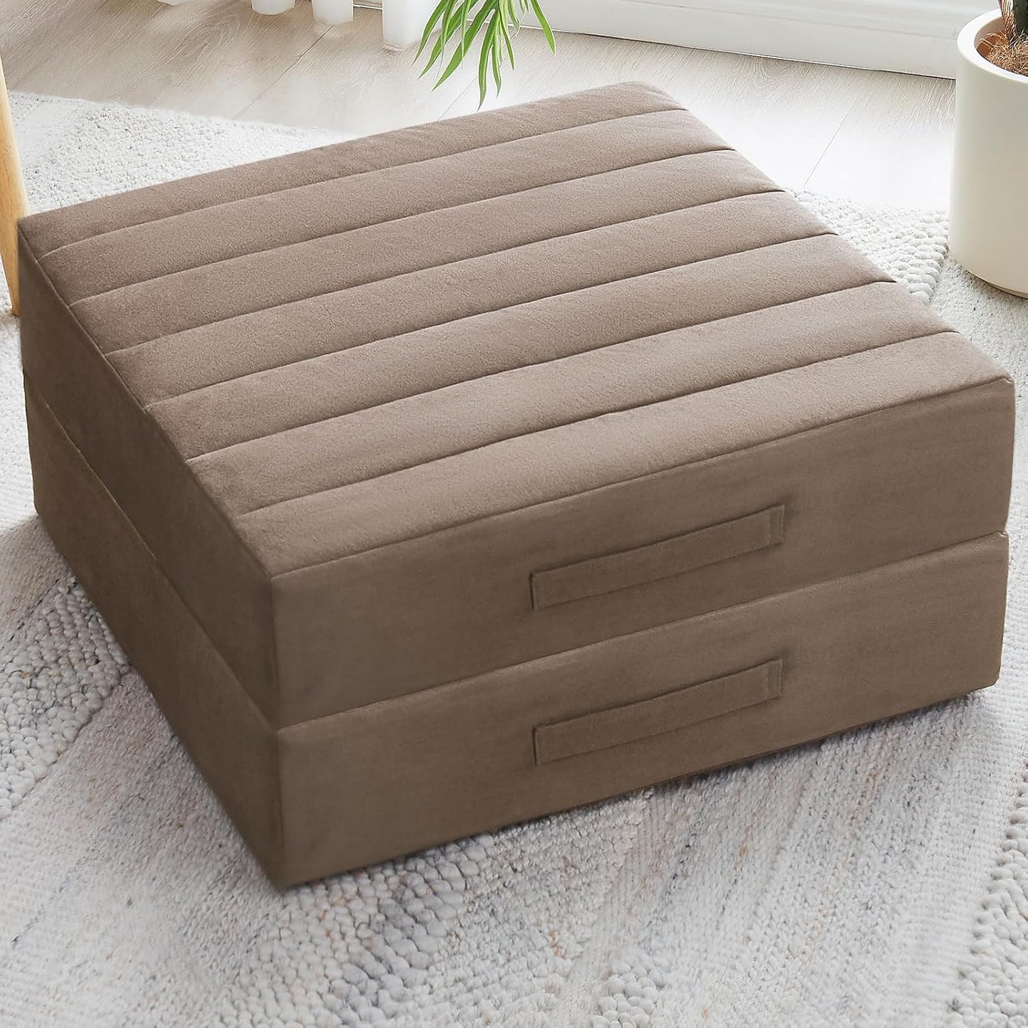 2 Pcs High Density Foam Floor Pillow - Upgraded Large Pillows Seating for Adults - Outdoor Floor Cushion with Soft Tufted Cover - Yoga Pillows for Sitting On Floor - 22 Inch Coffee