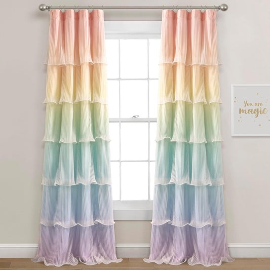 Lush Decor Rainbow Ombre Nerina Window Curtain Panel Pair, 36" W x 84" L, Rainbow