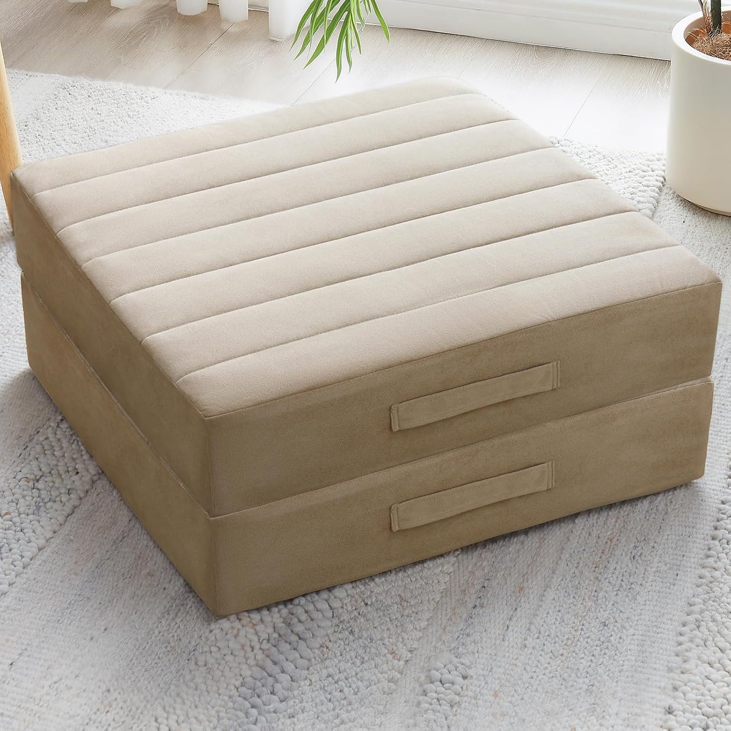 2 Pcs High Density Foam Floor Pillow - Upgraded Large Pillows Seating for Adults - Outdoor Floor Cushion with Soft Tufted Cover - Yoga Pillows for Sitting On Floor - 22 Inch Coffee