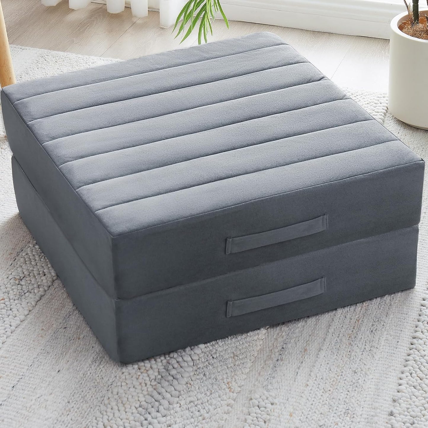 2 Pcs High Density Foam Floor Pillow - Upgraded Large Pillows Seating for Adults - Outdoor Floor Cushion with Soft Tufted Cover - Yoga Pillows for Sitting On Floor - 22 Inch Coffee