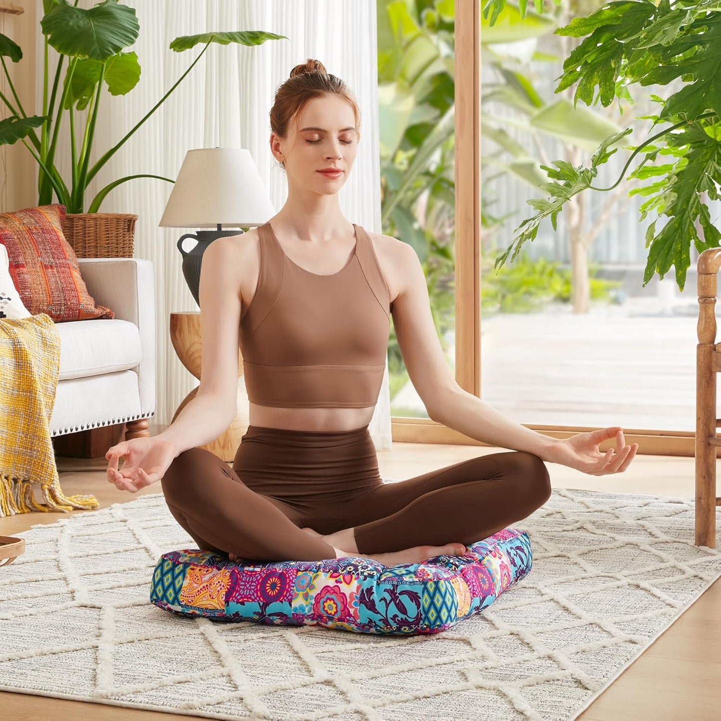 Codi Floor Cushions Seating for Adults and Kids Set of 2, Square Large Boho Pillows for Yoga Living Room Tatami Sitting Home Decor, Memory Foam Added, 22x22 Inch Multi Patchwork