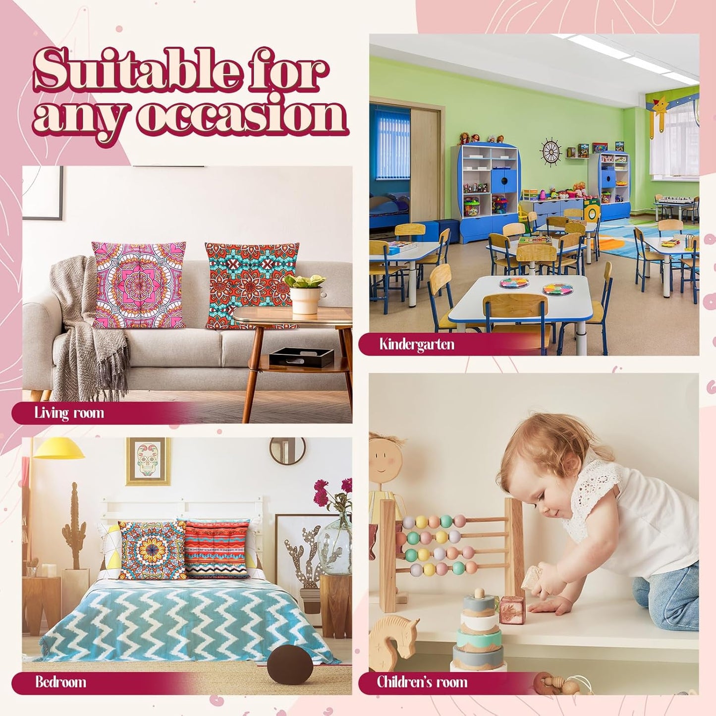 Nuogo 4 Pack Large 22 Inch Bohemian Floor Pillows Square Boho Floor Cushions Seating Pillows for Soft Yoga Meditation Pillow Mandala Pouf for Living Room Tatami Reading Nook(Exquisite)