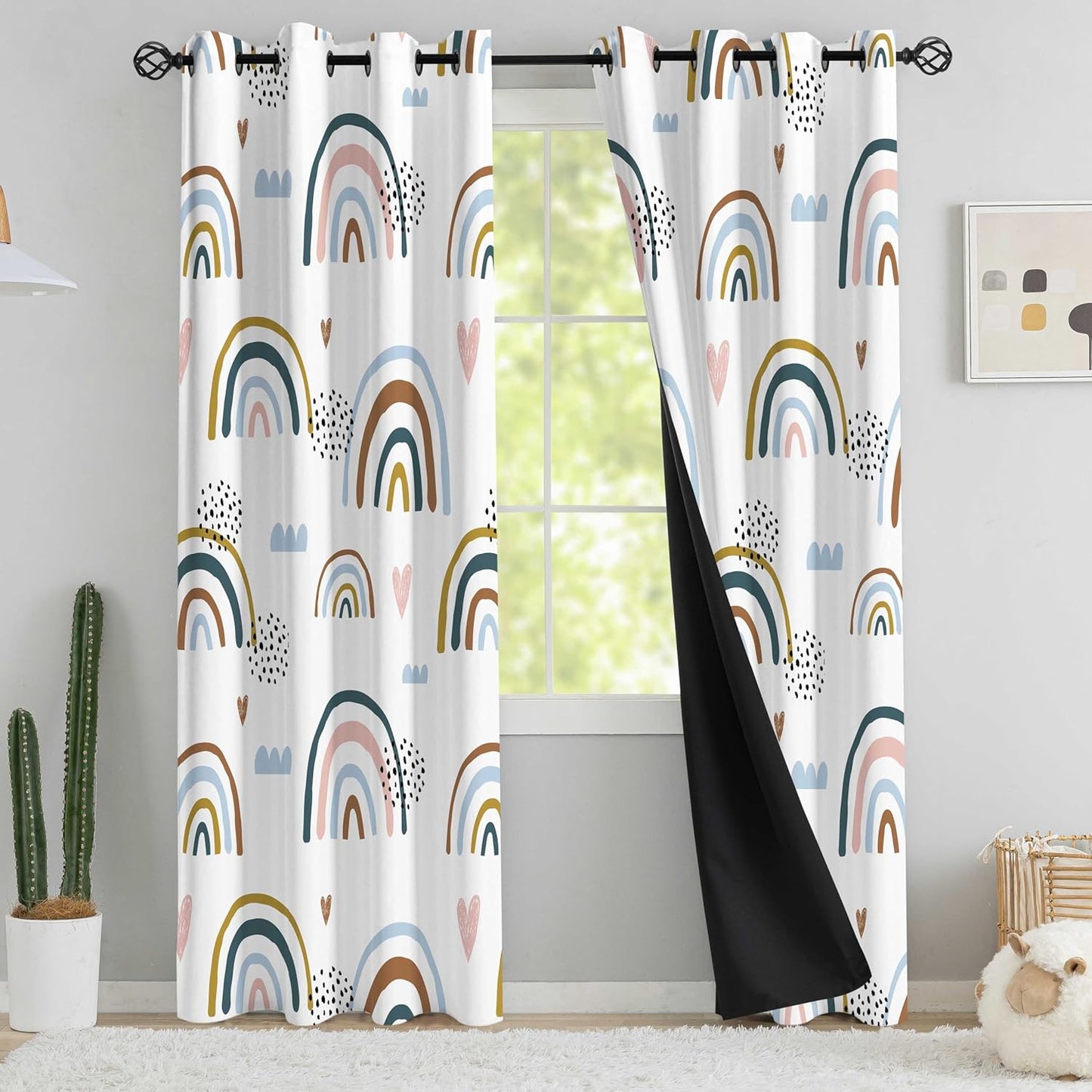 chiinvent Blackout Rainbow Curtains for Kids Cute Rainbow Room Darkening Window Curtains Decorative Cartoon Black Out Curtain for Girls Bedroom Nursery, C1, 52" x 84", 2 Panels (90% Blackout)