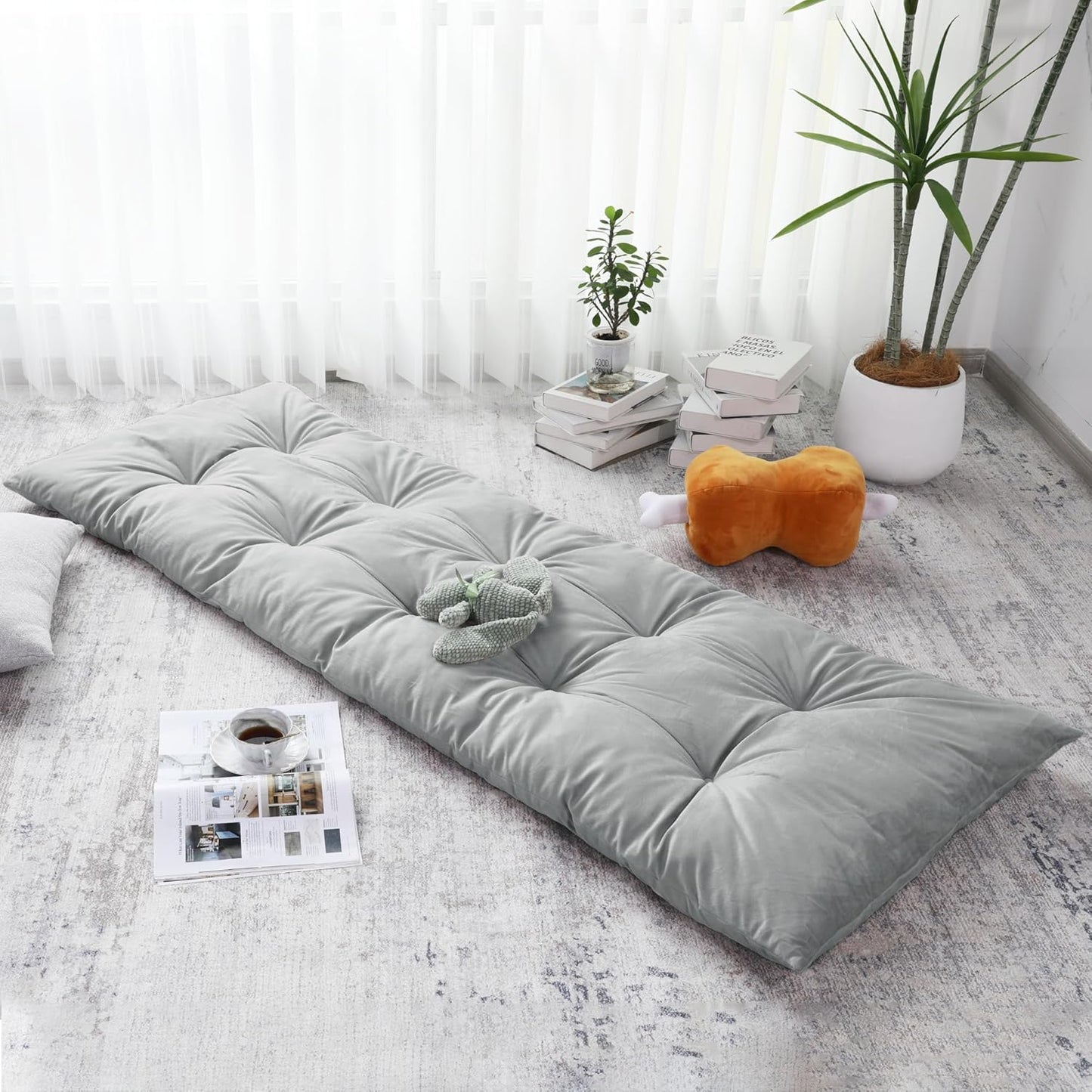 BALAPET Floor Lounger Pillow,Foldable Light Thick Tufted Floor Pillow Cushion with Elasticized Webbing for Easy Storage.Floor Lounger for Meditation,Playing,Yoga,Reading,Sleeping(Beige White)