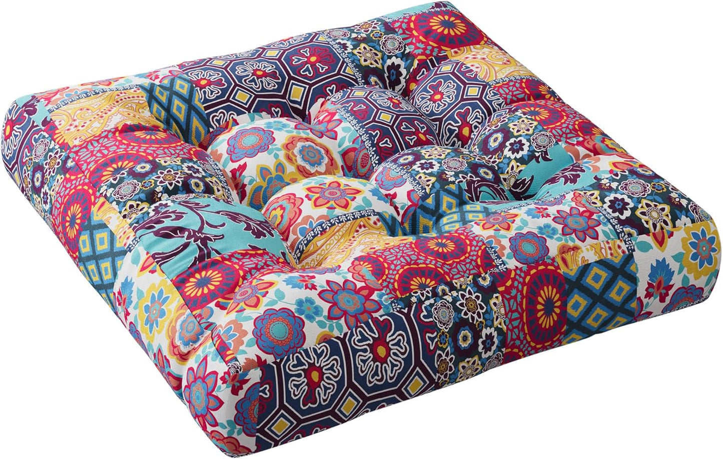 Codi Floor Cushions Seating for Adults and Kids Set of 2, Square Large Boho Pillows for Yoga Living Room Tatami Sitting Home Decor, Memory Foam Added, 22x22 Inch Multi Patchwork