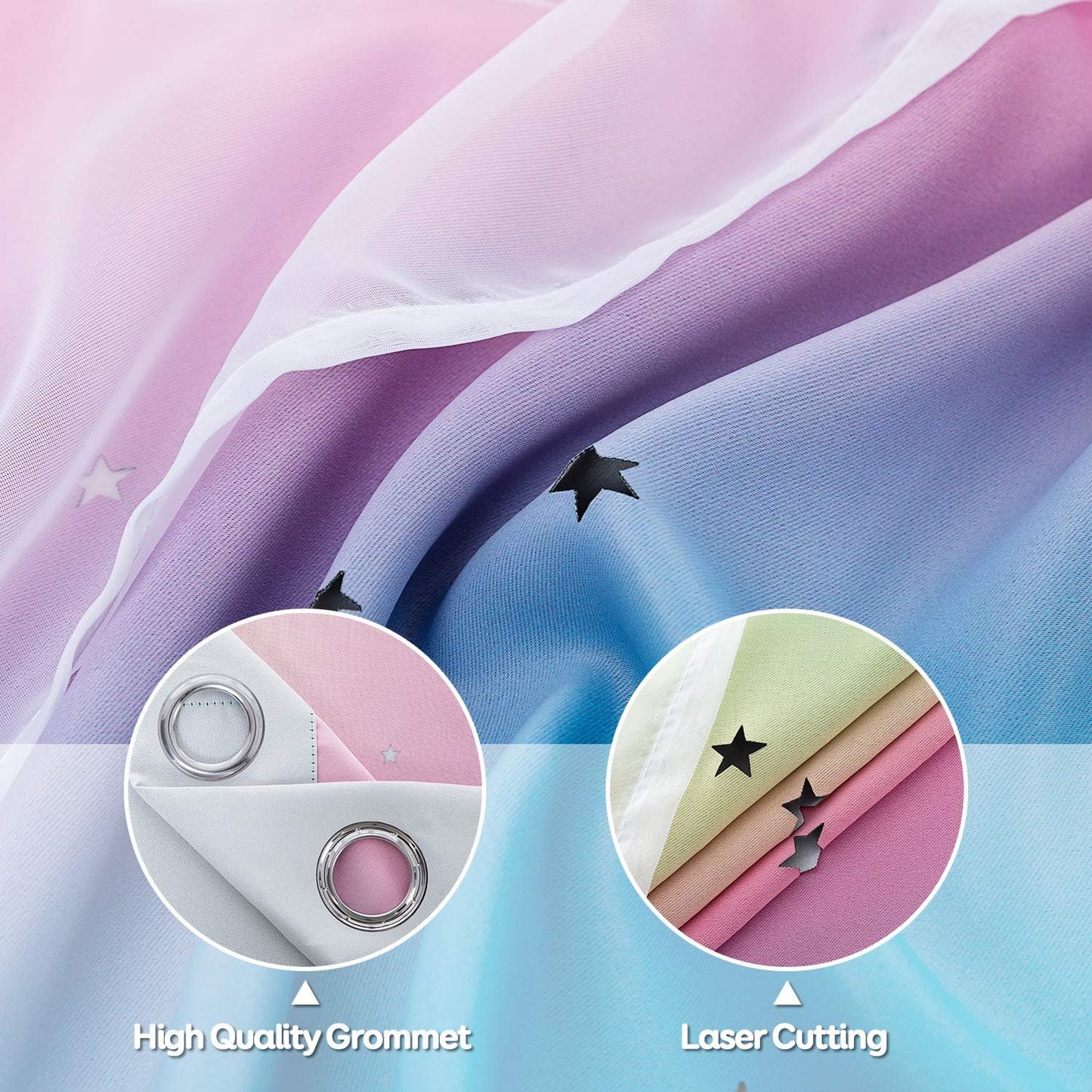 Anjee Star Curtains for Kids 2 in 1 Double Layer Blackout Curtains Grommets Top Star Cutout Rainbow Ombre Curtains with Sheer for Living Room Girls Bedroom 2 Panels 52 x 95 inch, Pink and Yellow