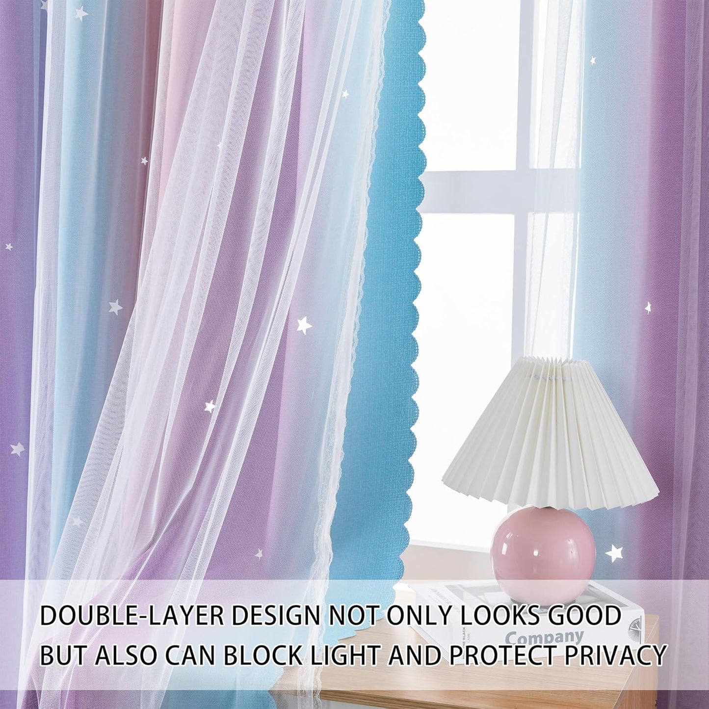 XiDi Pink and Purple Curtains 84 Inches Long for Girls Bedroom 2 Panels Blackout Rainbow Nursery Curtains for Kids Room Unicorn Princess Theme Home Decor Living Room Pink/Purple W52 X L84