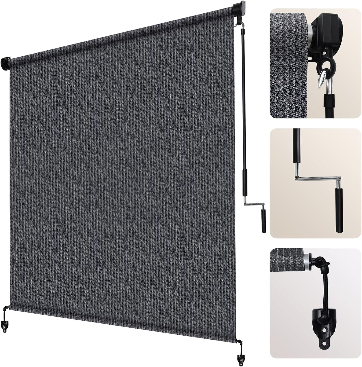 Artpuch Outdoor Roller Shade 8' W x 8' H, Mocha Exterior Cordless Patio Shades Roll Up Blinds with Spliced Pole Design, (2 Poles, One-Piece Fabric)