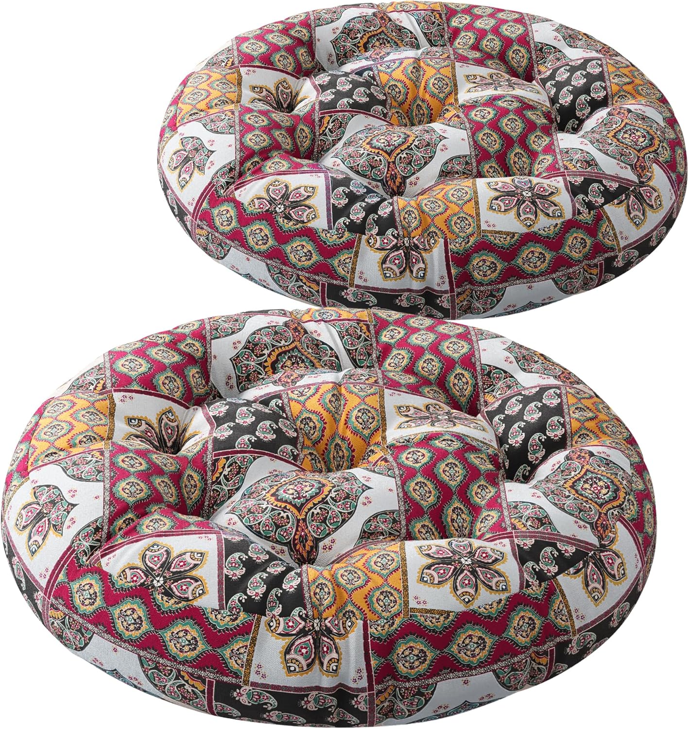 Codi Floor Cushions Seating for Adults and Kids Set of 2, Square Large Boho Pillows for Yoga Living Room Tatami Sitting Home Decor, Memory Foam Added, 22x22 Inch Multi Patchwork