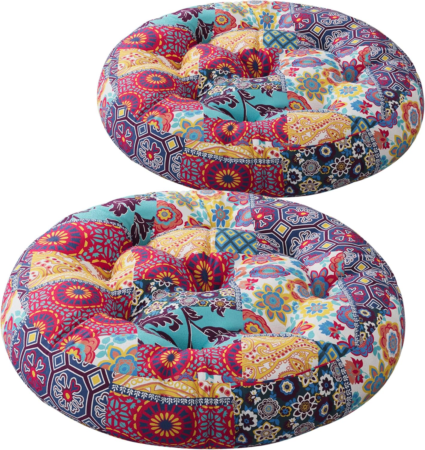 Codi Floor Cushions Seating for Adults and Kids Set of 2, Square Large Boho Pillows for Yoga Living Room Tatami Sitting Home Decor, Memory Foam Added, 22x22 Inch Multi Patchwork